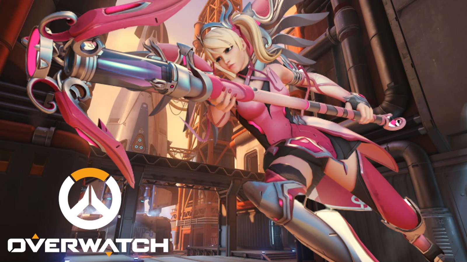 Pink Mercy flies to Overwatch teammates on Watchpoint