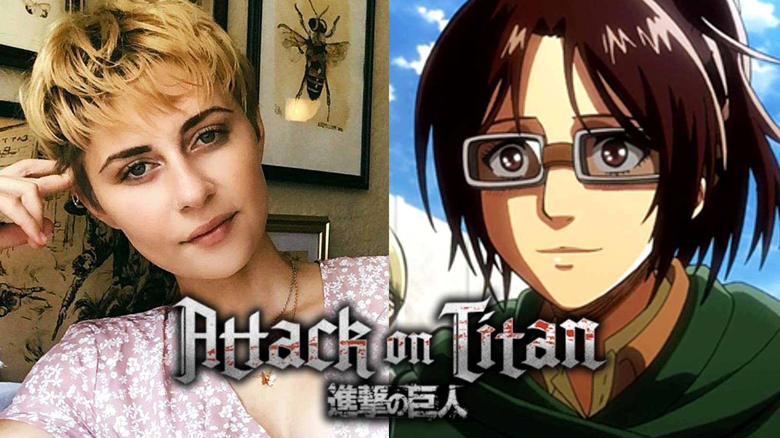 Attack of Titan Hanji cosplayer with AOT logo