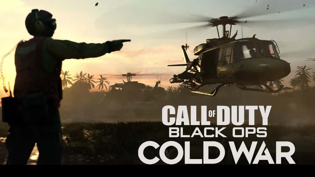 Black Ops Cold War character waving a helicopter down