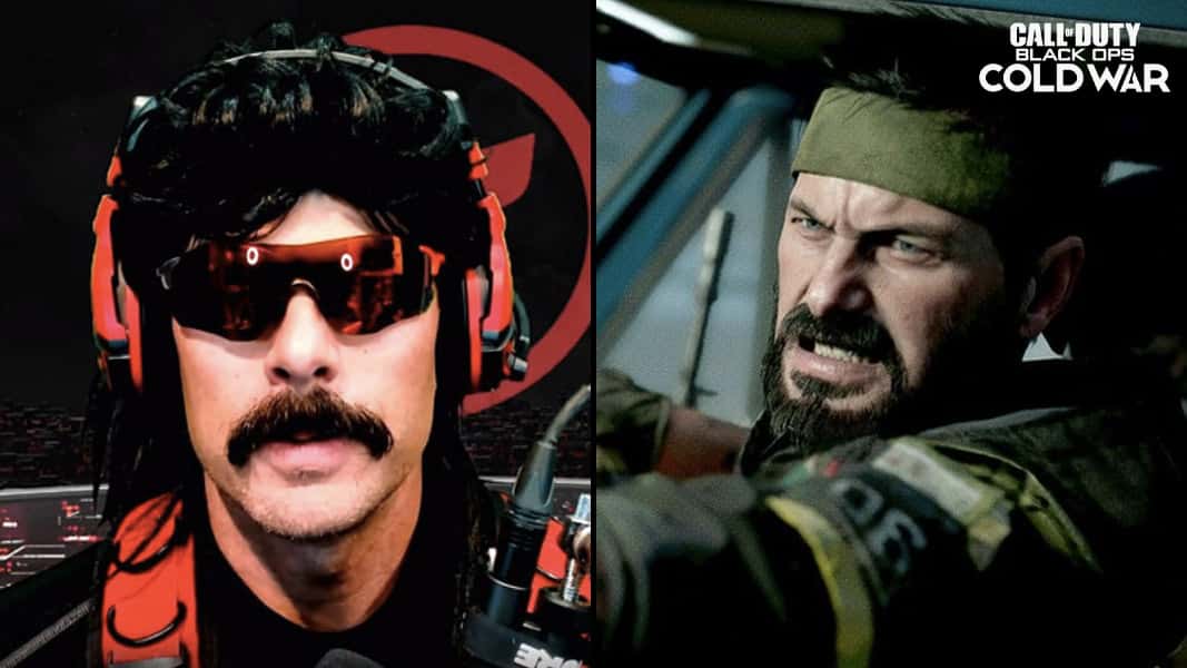 Dr Disrespect side-by-side with a Black Ops Cold War character