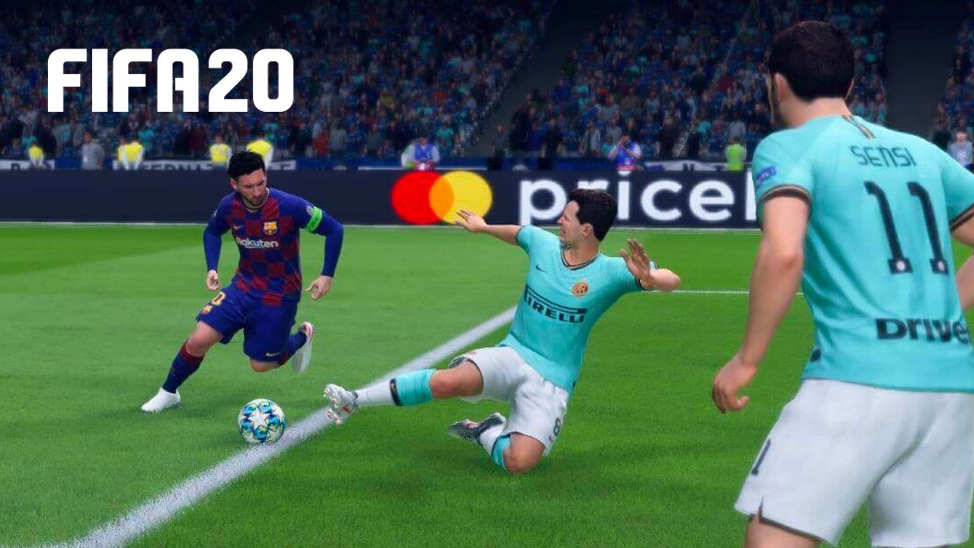 FIFA 20 player slide tackling Lionel Messi
