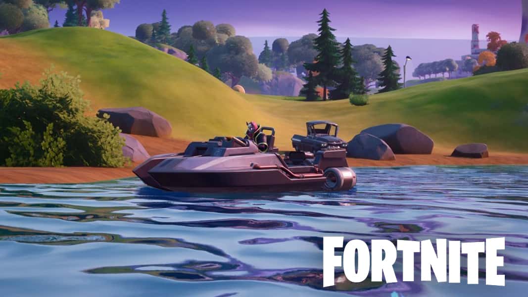 Fortnite boat in water with logo