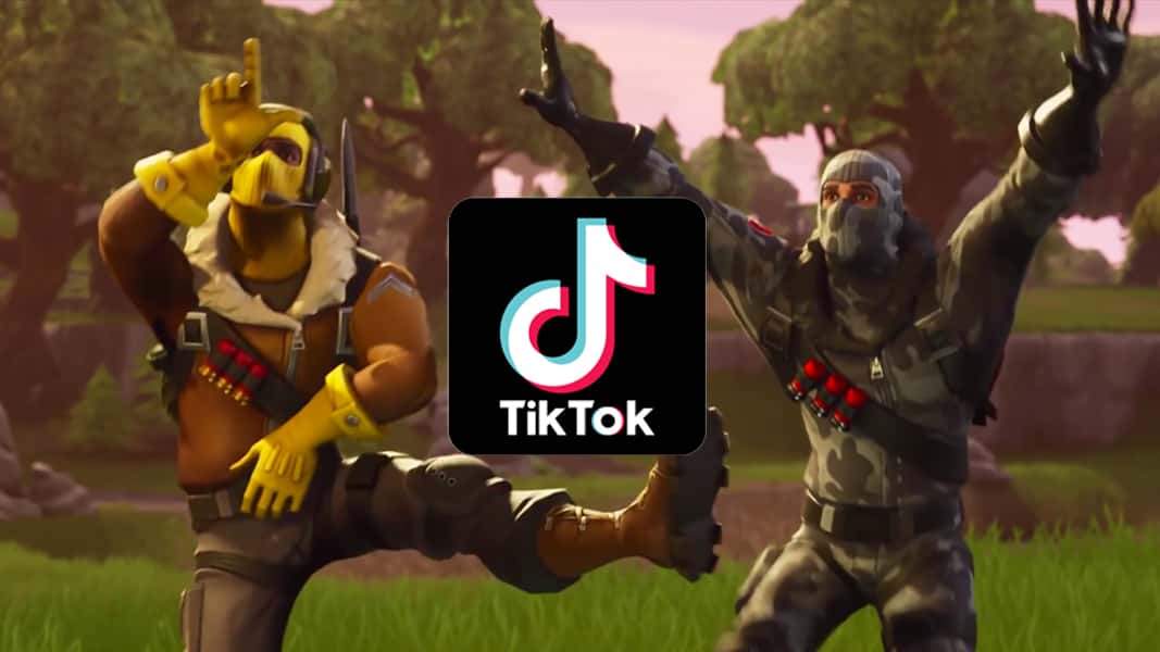 Fortnite characters dancing next to TikTok logo