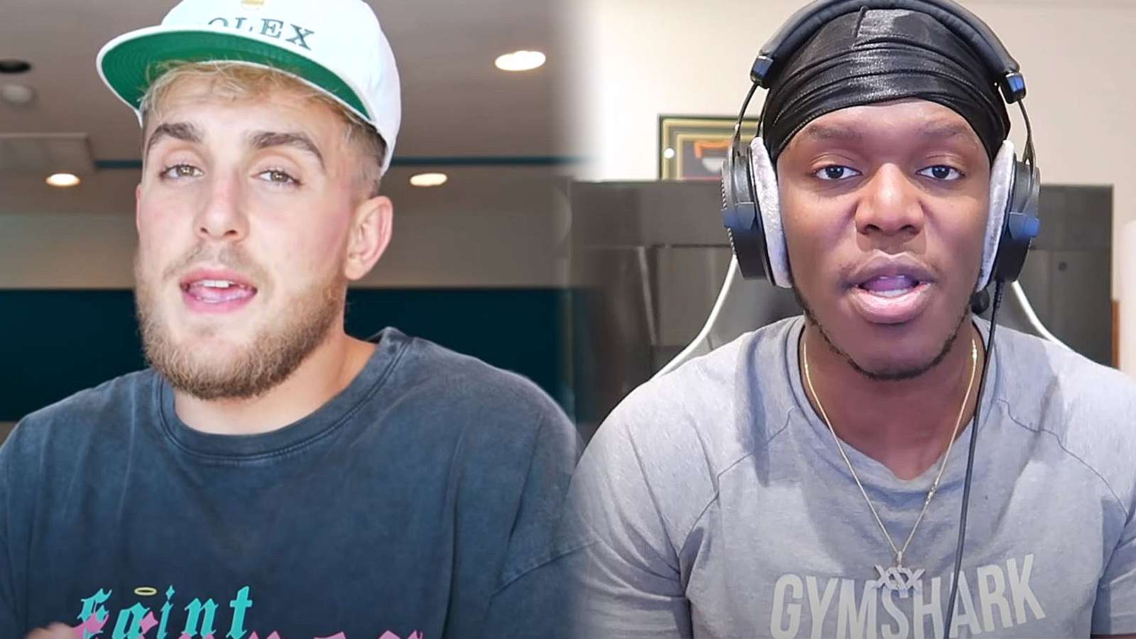 Jake Paul and KSI talk to the camera during videos.