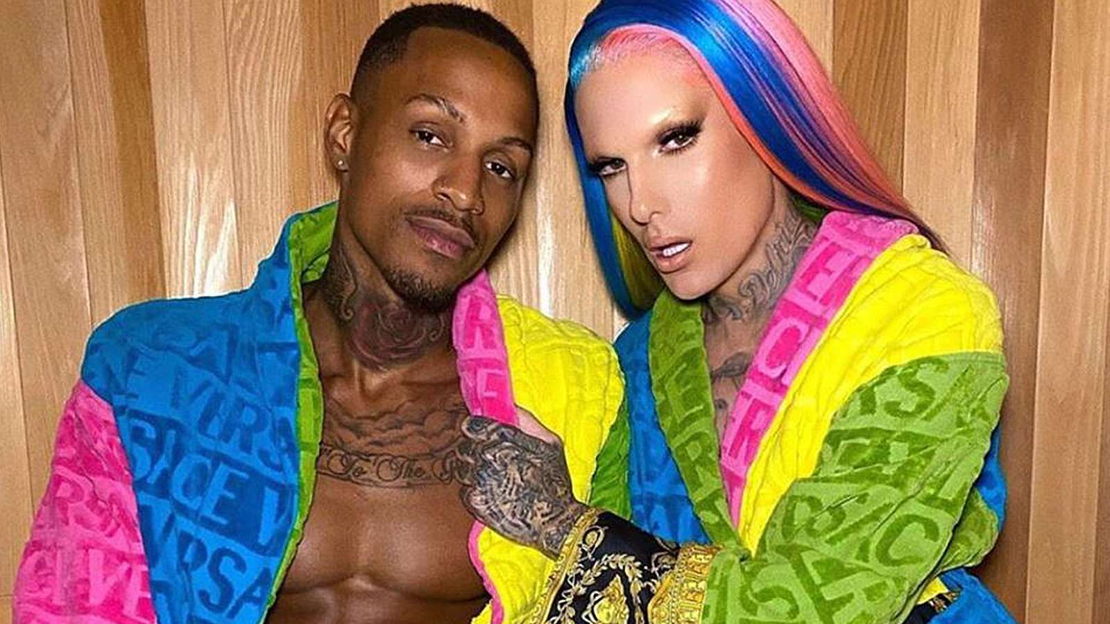 Jeffree Star and Andre Marhold pose for an affectionate photo.