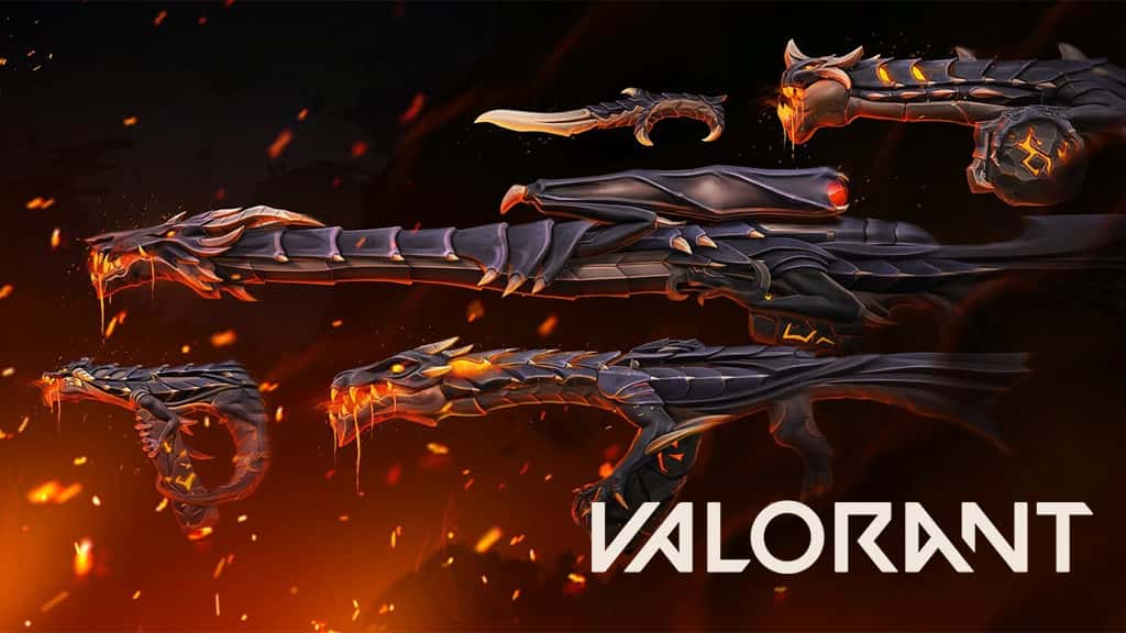 Elderflame skin collection in Valorant for Frenzy, Vandal, Operator, and Judge