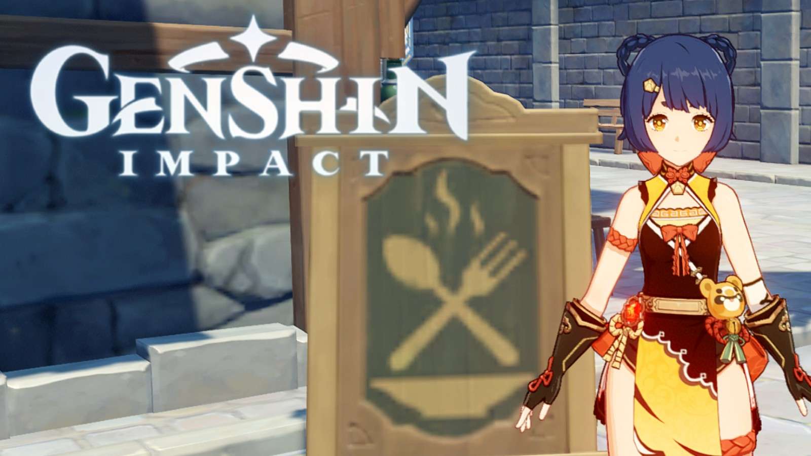 Genshin Impact character next to the logo
