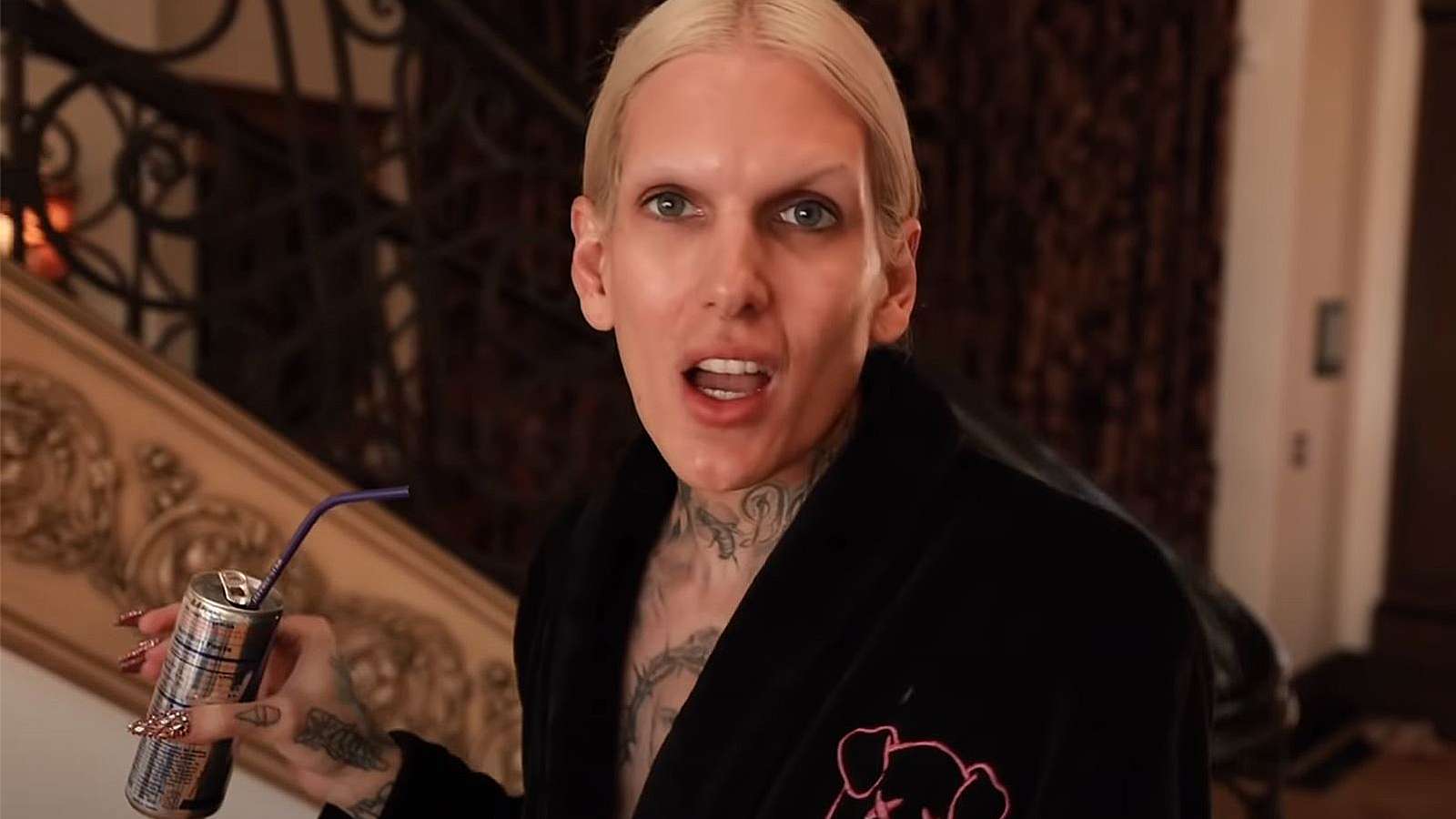 Jeffree Star speaks to the camera during a vlog, wearing no makeup.