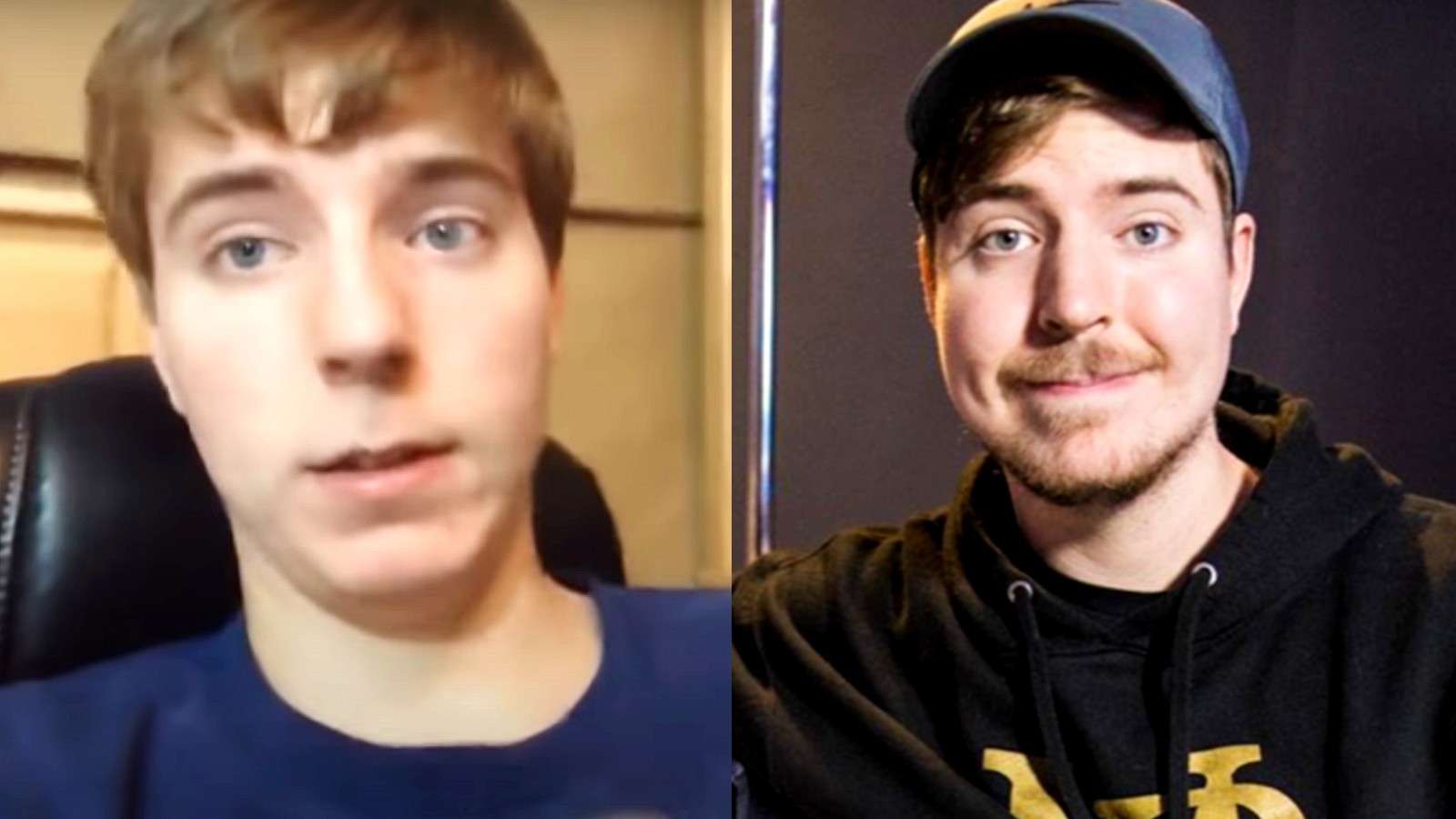 Mr Beast from 2015 and Mr Beast from 2020 side by side
