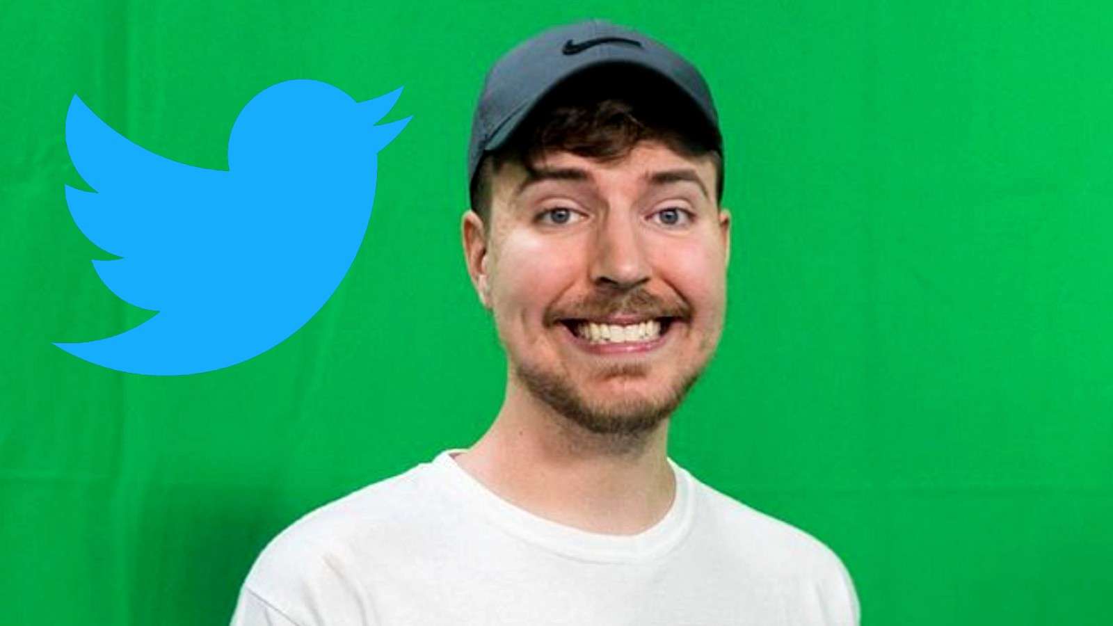 Mr Beast in front of a green screen next to the Twitter logo