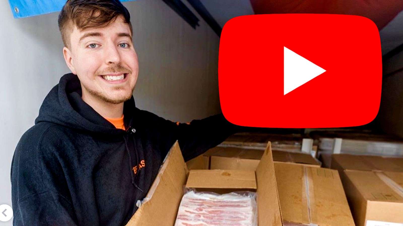 Mr Beast stands next to the YouTube logo