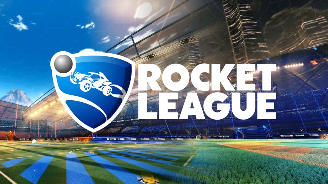 Rocket League Mannfield and DFH Stadium with logo on top