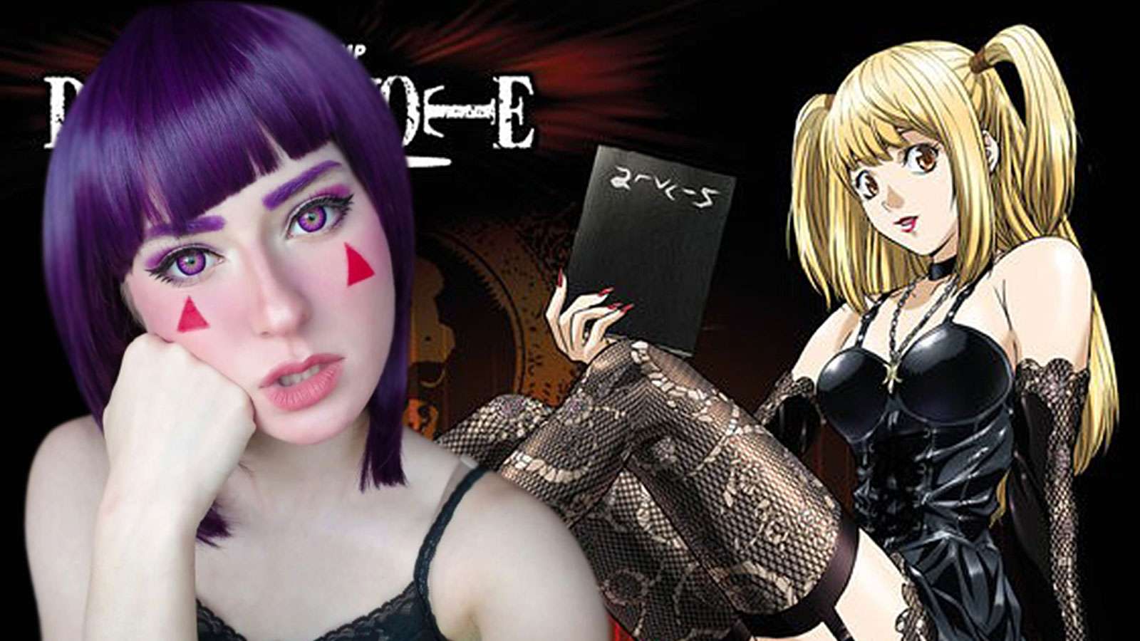 Cosplayer Chiakos is pictured next to a drawing of Death Note's Misa Amane.