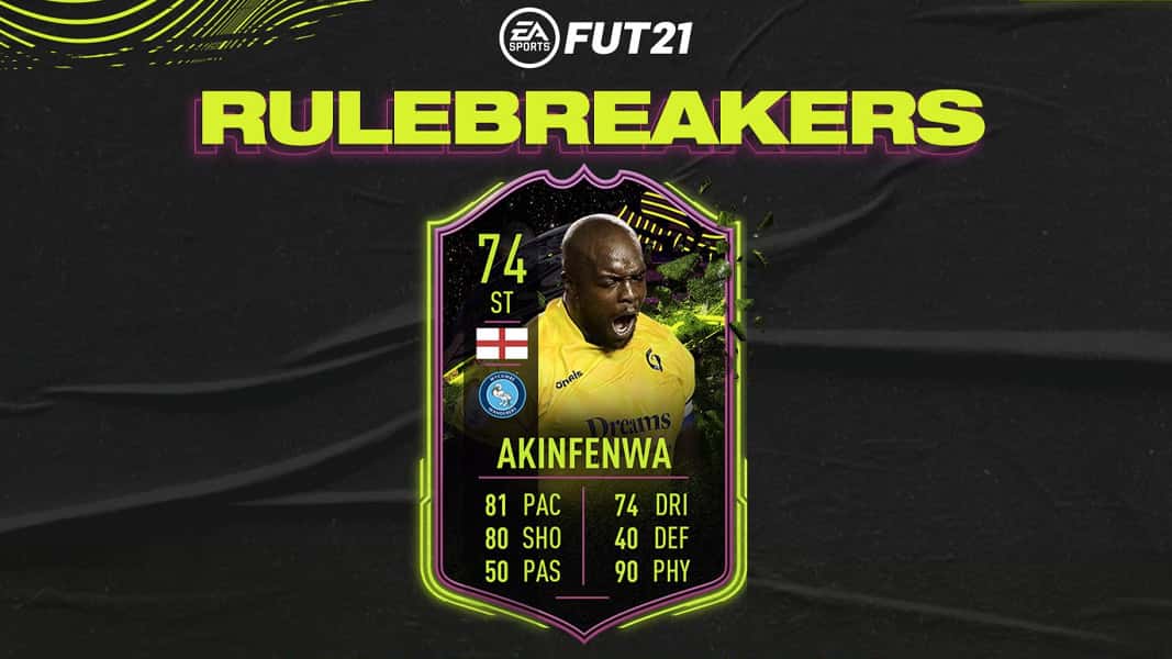 Akinfenwa card with the Rulebreakers promo background and logo