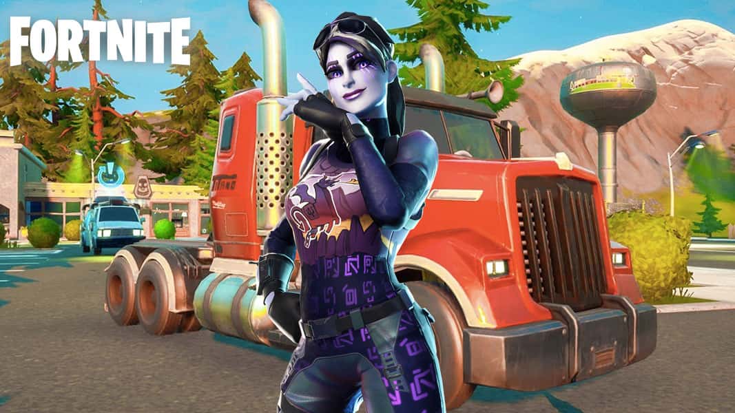 Fortnite character standing by a truck