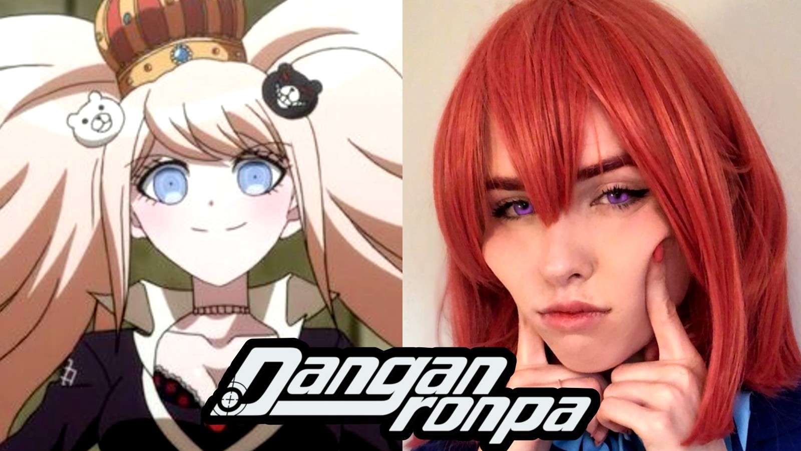 Danganronpa's Junko next to cosplayer mata_cos