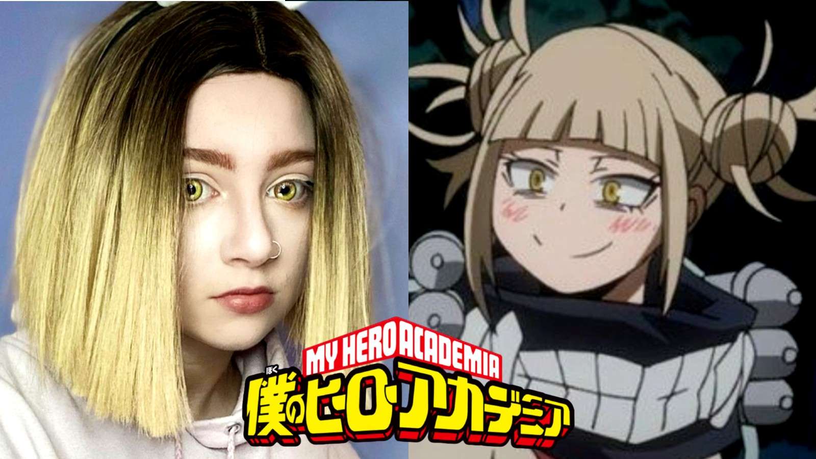 Cosplayer layvendercos next to Toga from My Hero Academia