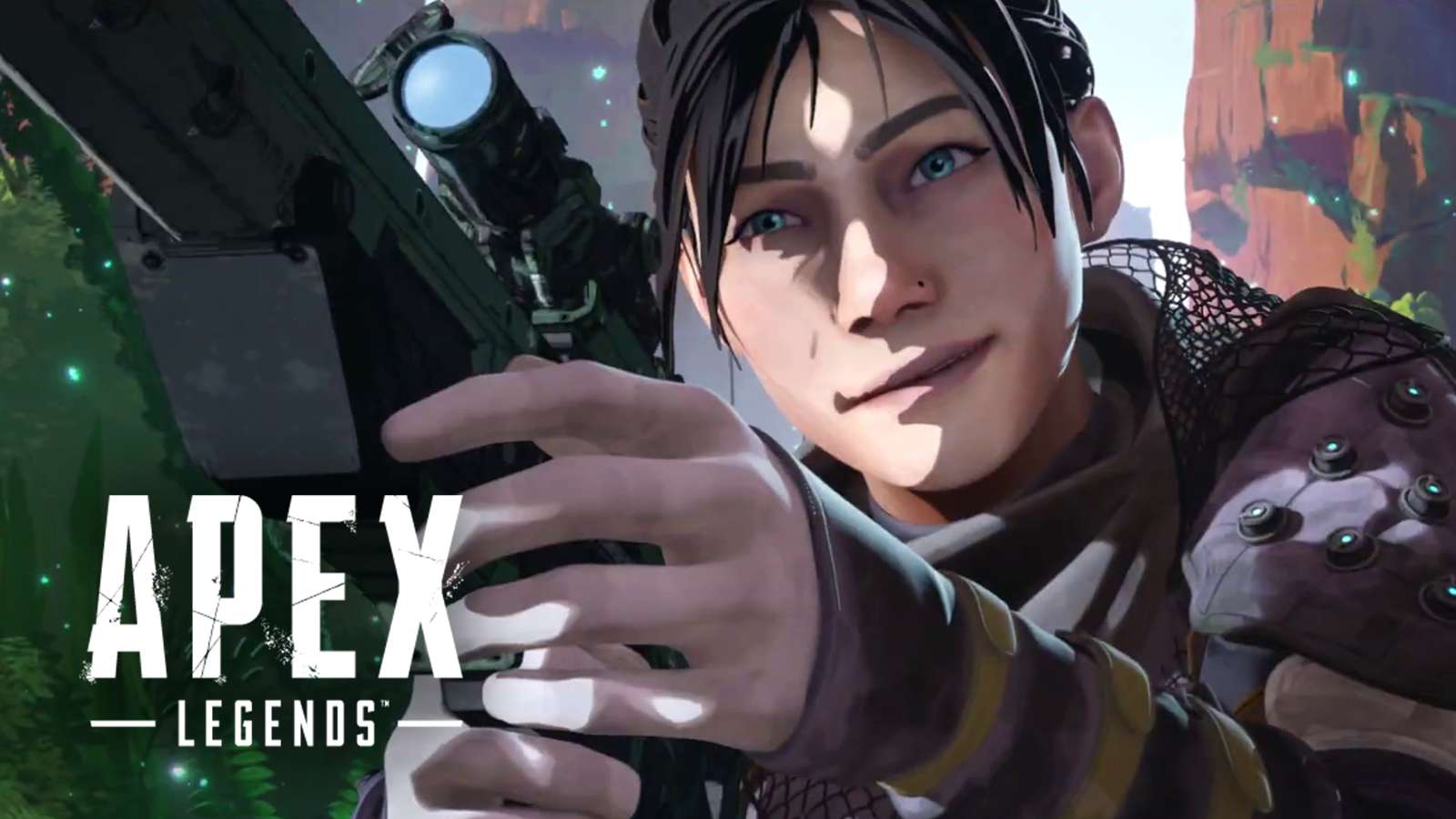 Wraith with a gun smiling in APex Legends