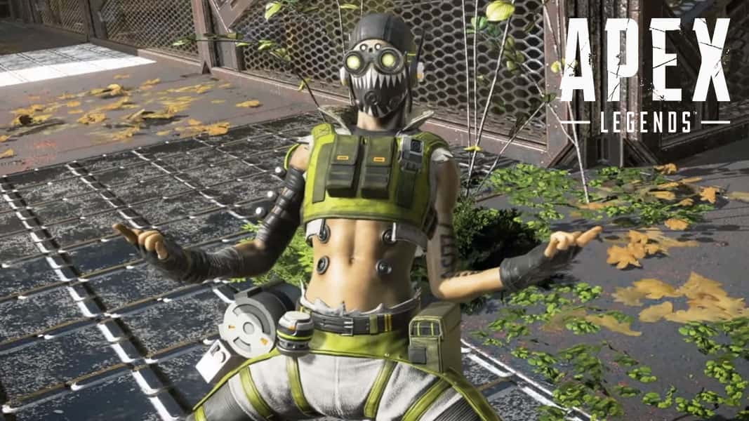 Octane with his arms stretched out with the Apex Legends logo
