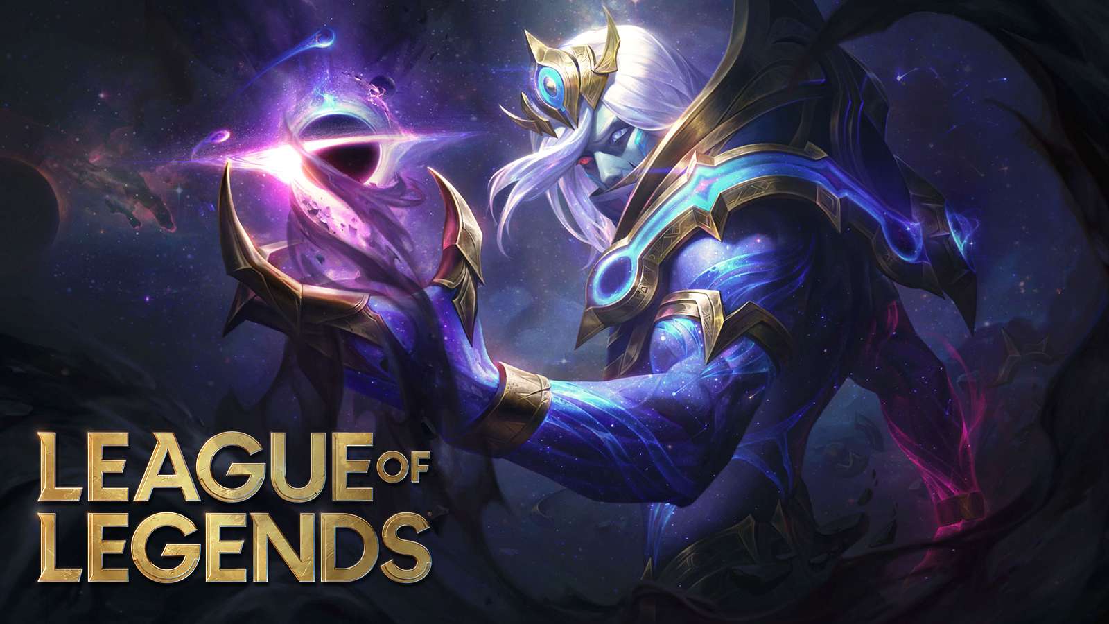 New League patch 10.24 cosmic Vladimir skin stands in front of LoL logo.