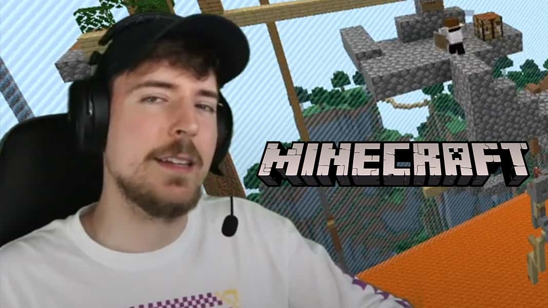 Mr beast with minecraft logo and background