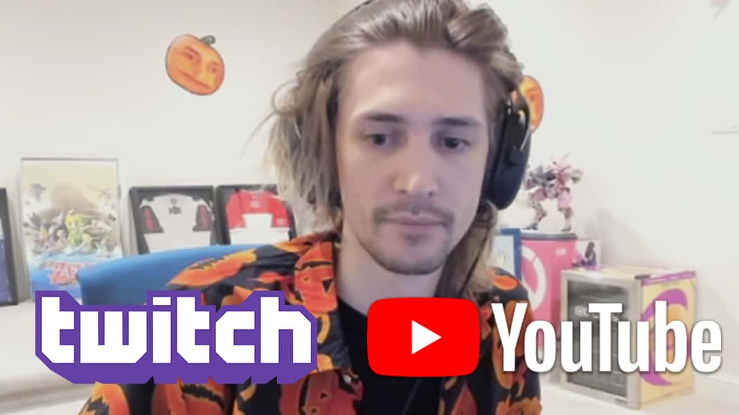 xqc with youtube and twitch logos