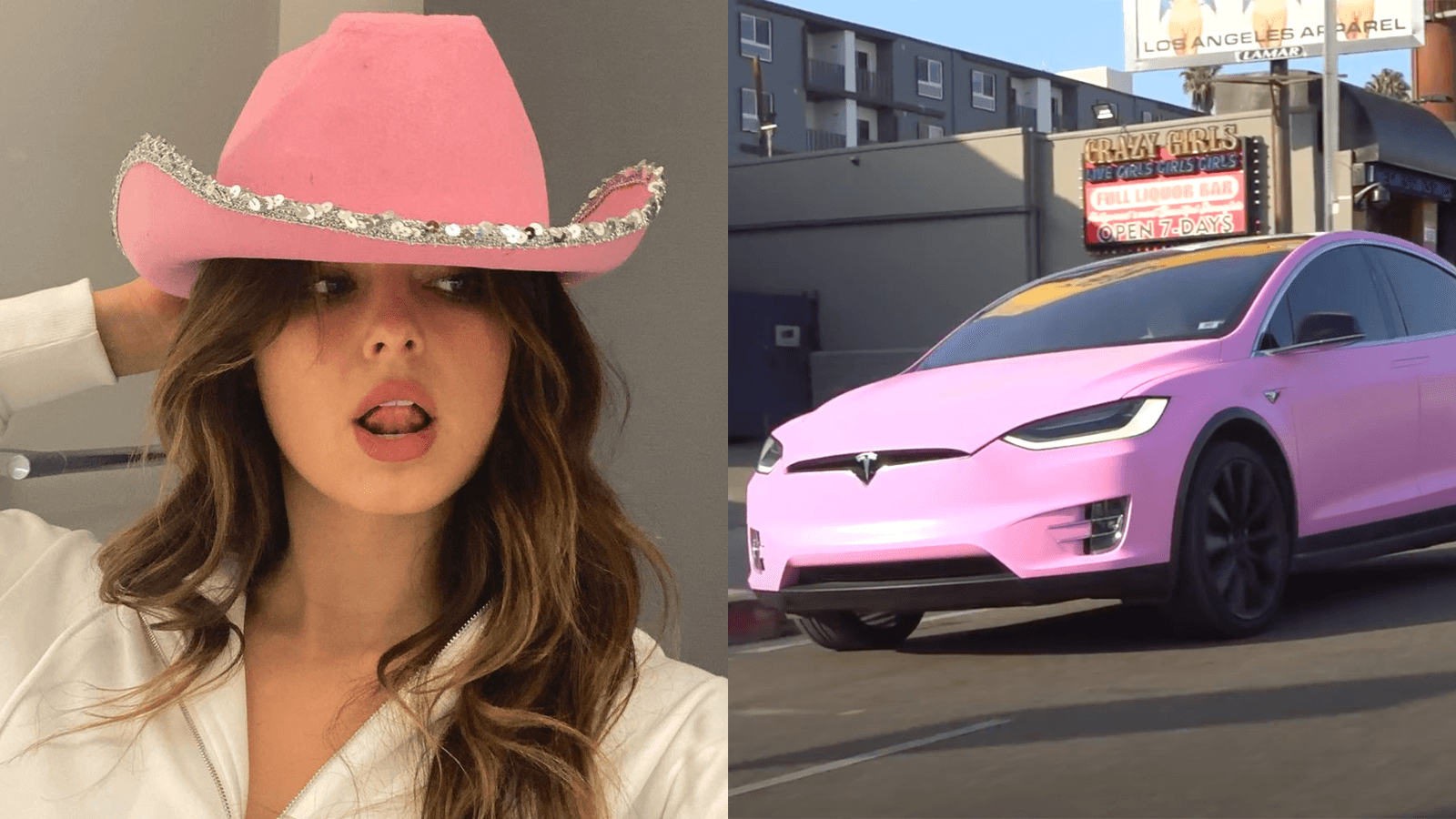 Addison Rae gets bubblegum pink wrap on Tesla Model X