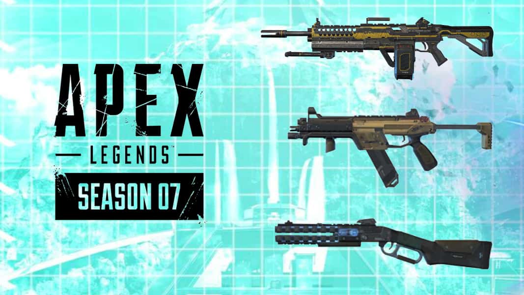 Apex Legends weapons on light blue Apex background