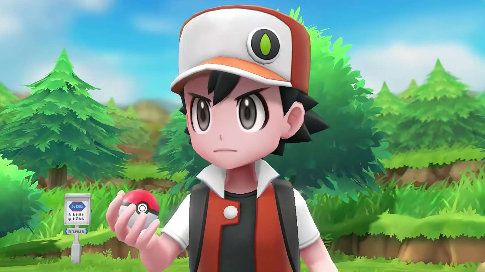 Screenshot of trainer Red from Pokemon Let's Go Eevee & Pikachu.
