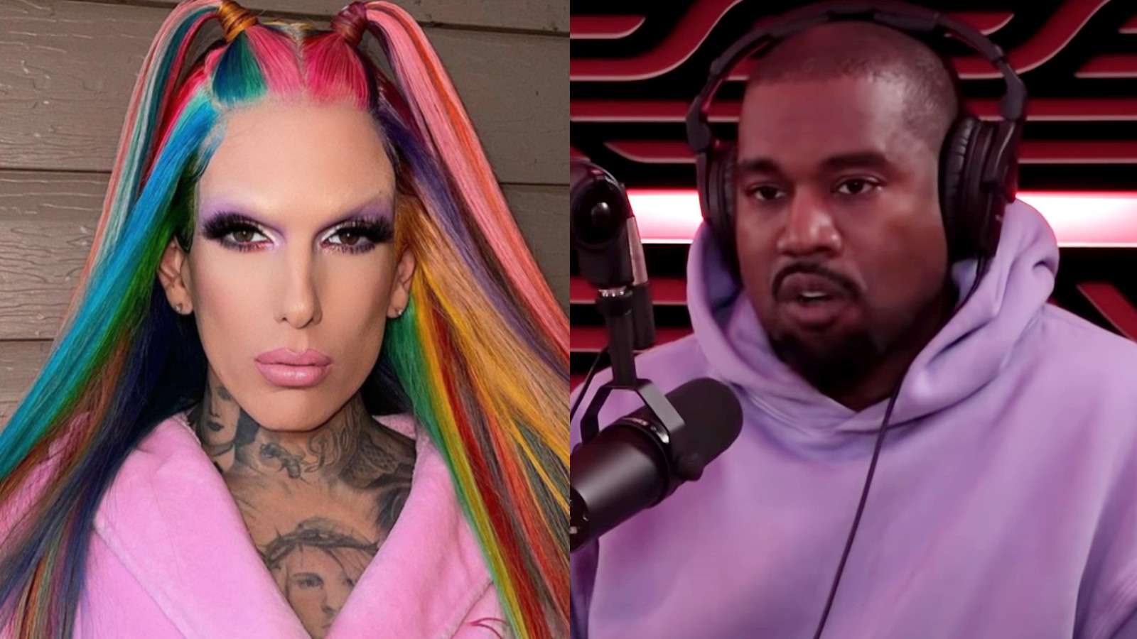 Jeffree star in an Instagram photo next to Kanye West on the Joe Rogan podcast