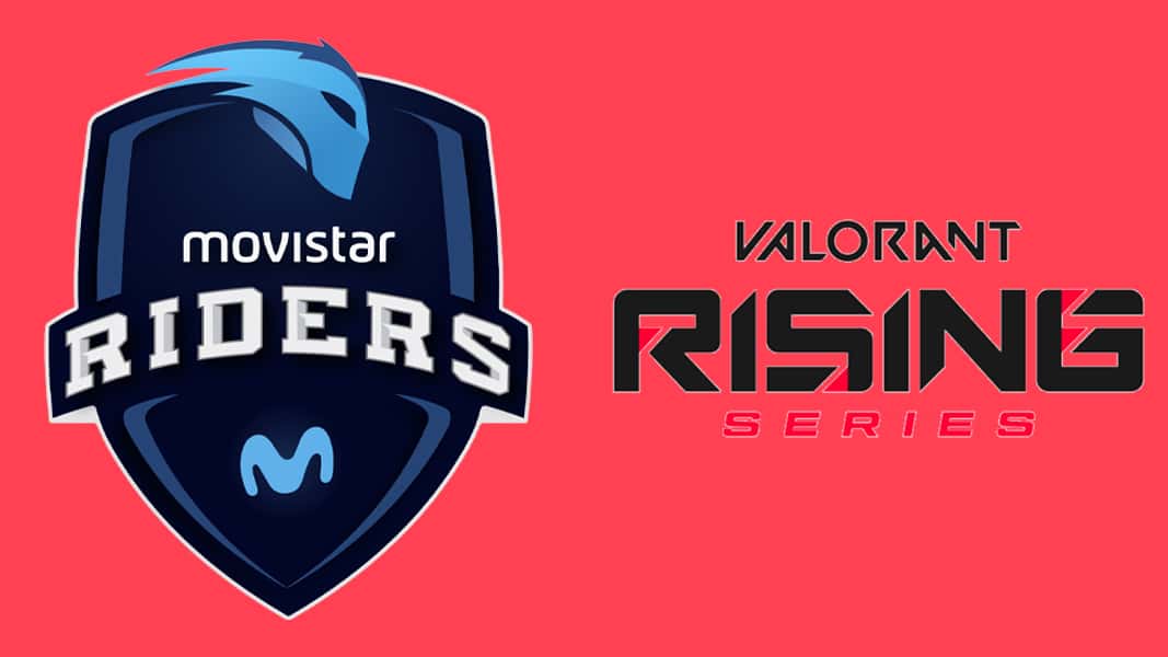Movistar Riders logo with LVP Rising Series logo on red background