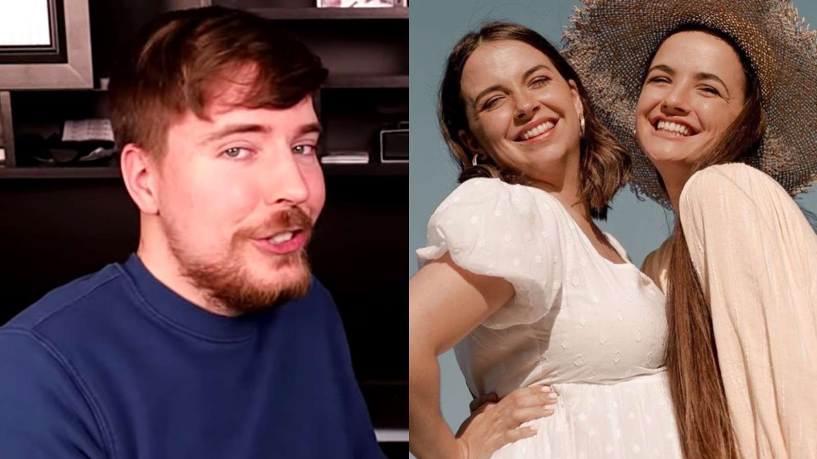 Mr Beast side by side with YouTubers Amelia and Bridie