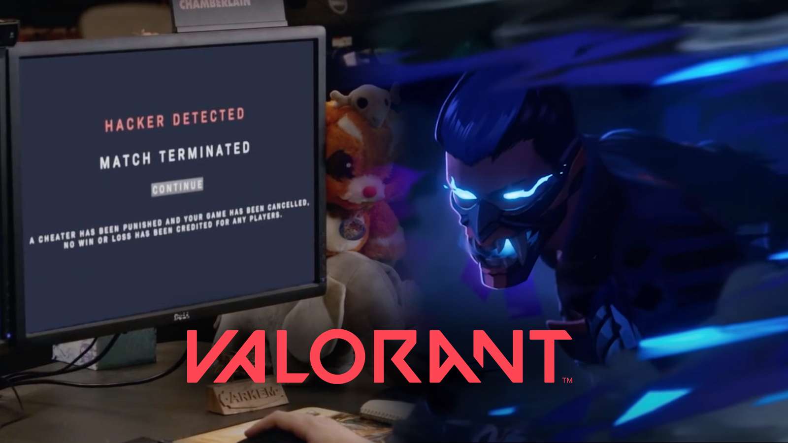 Valorant cheater detected screen next to Yoru