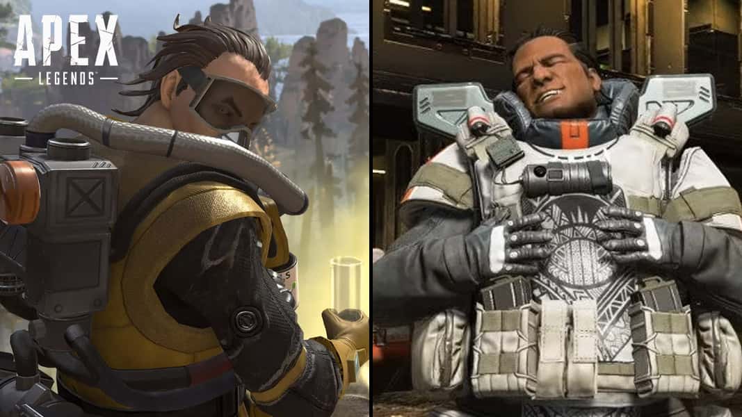 Caustic and Gibraltar side-by-side in apex legends