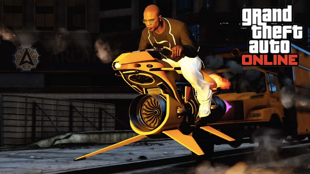 GTA online player riding a MK2 Oppressor through Los Santos