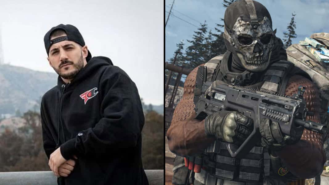 NICKMERCS side-by-side with a Warzone character using the Ram-7
