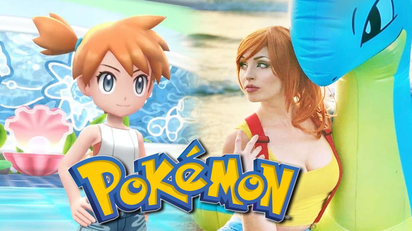 Screenshot of Misty from Pokemon Lets Go Pikachu next to cosplayer.