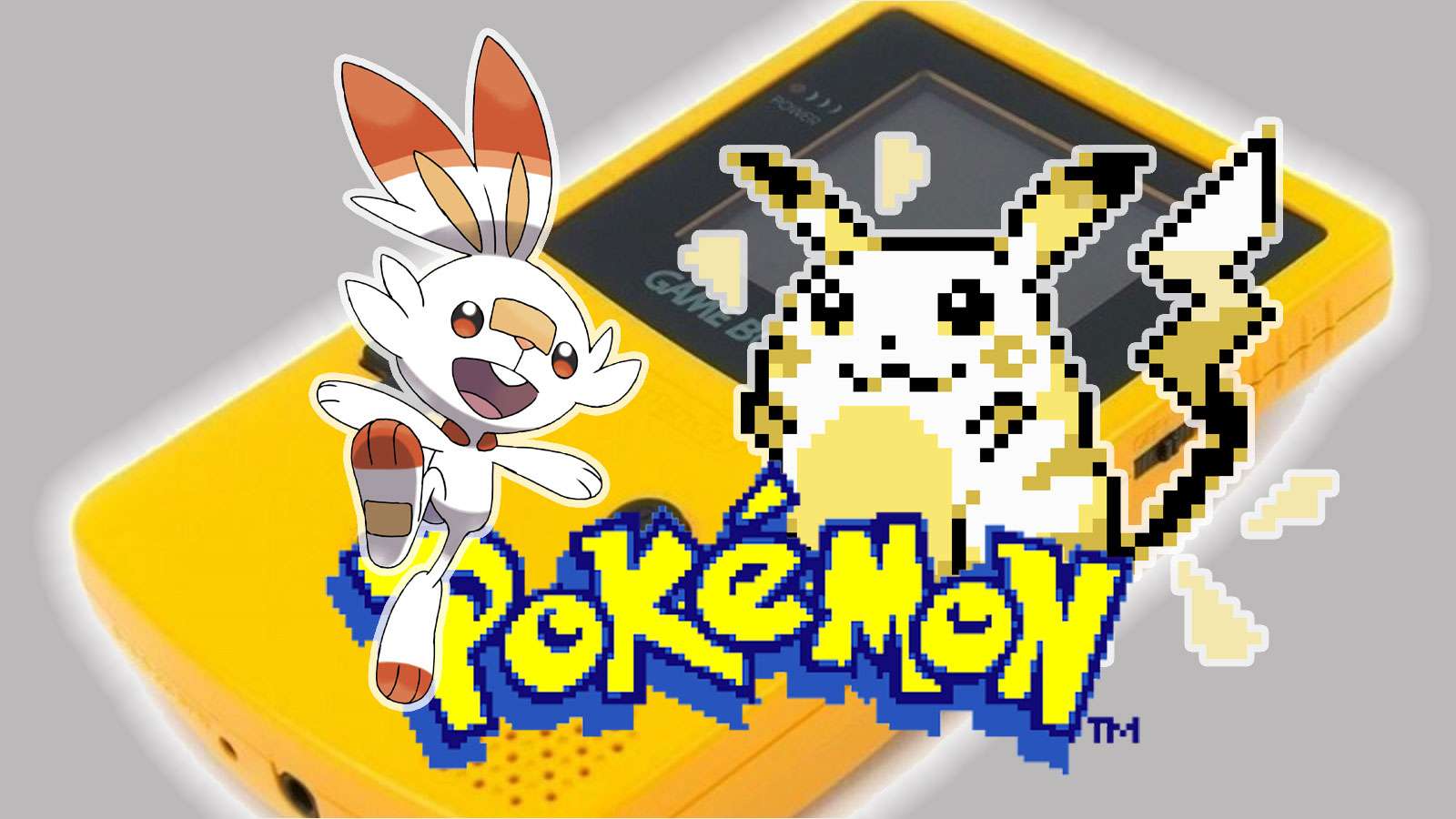 Screenshot of Scorbunny and Pixel Pikachu in front of a Nintendo Gameboy.