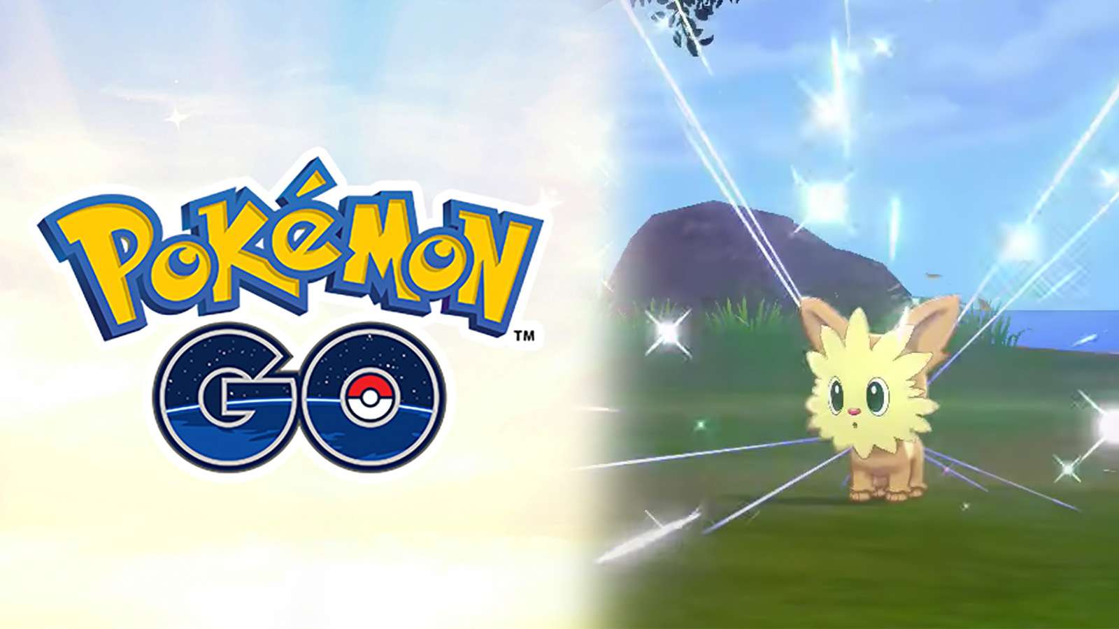 Screenshot of Pokemon Go logo next to Sword & Shield Shiny Lillipup.
