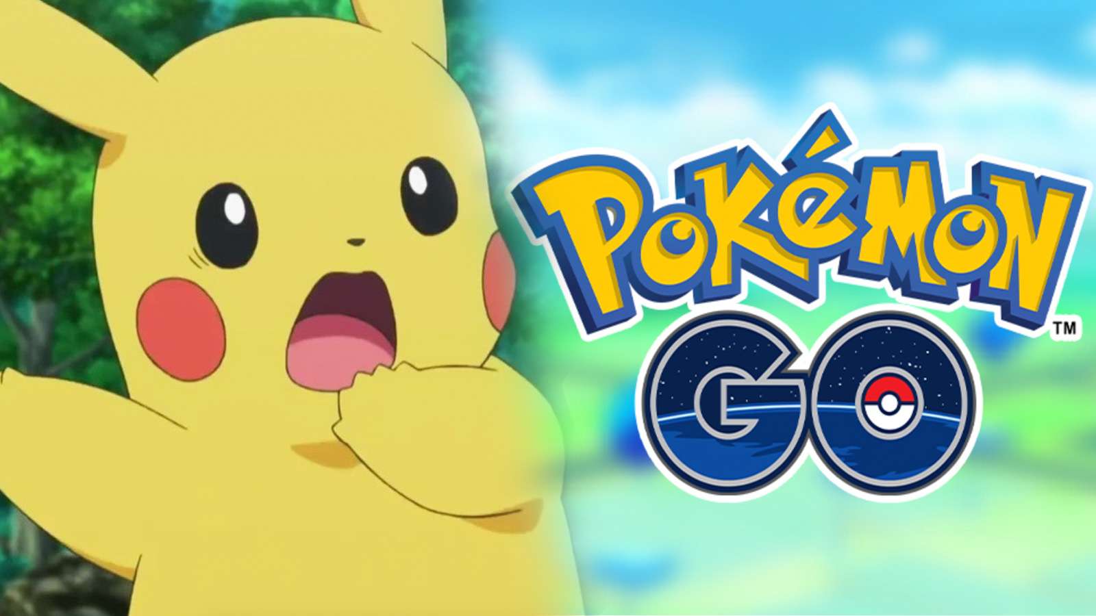 Screenshot of scared Pikachu from Pokemon anime next to Go logo.