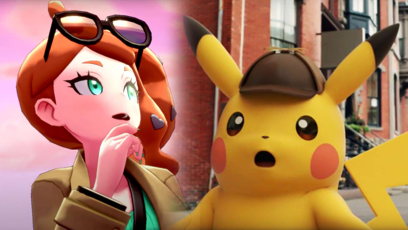 Screenshot of Sonia from Pokemon Sword & Shield next to Detective Pikachu.