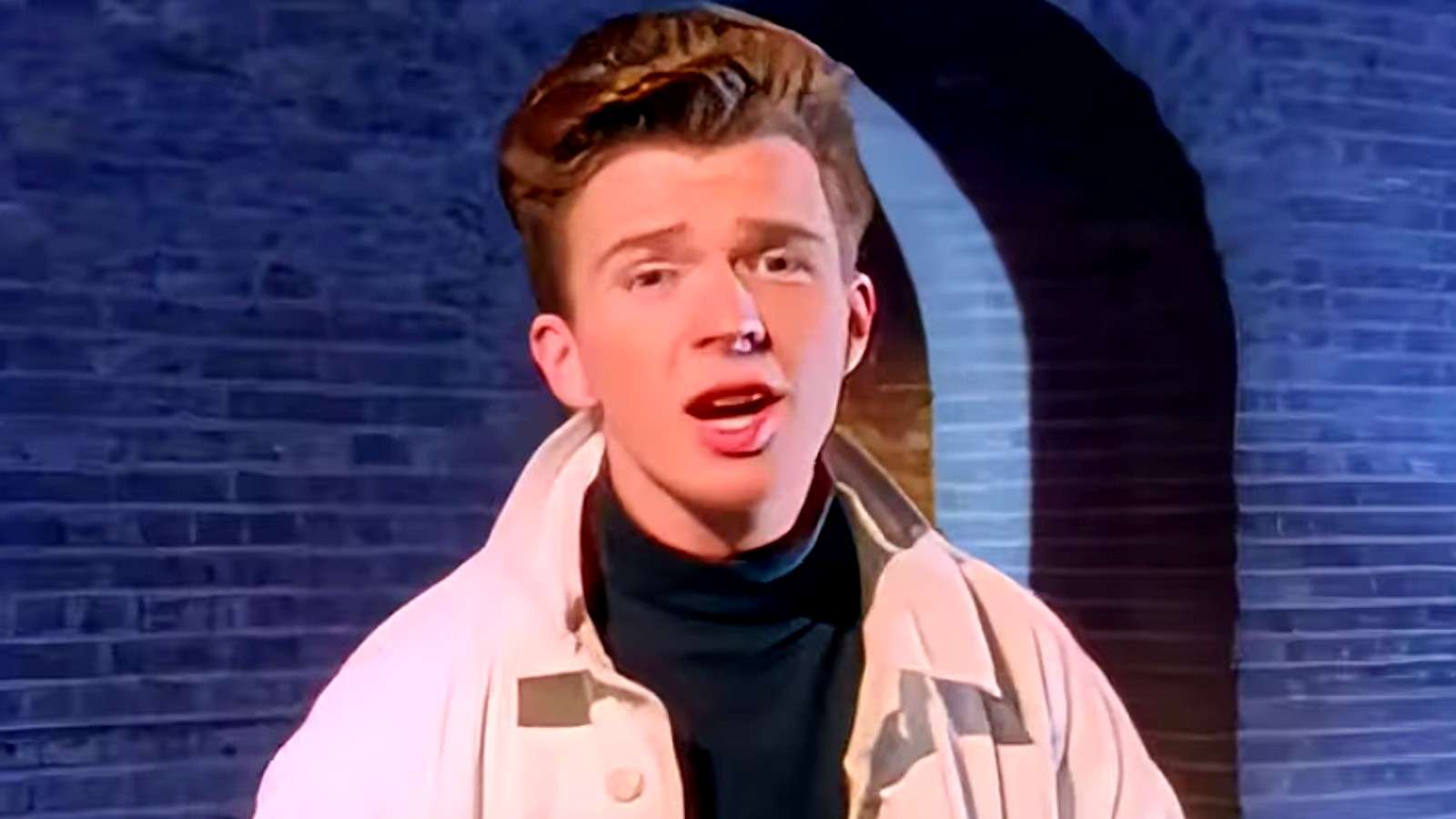 Rick Astley in the music video for Never Gonna Give You Up