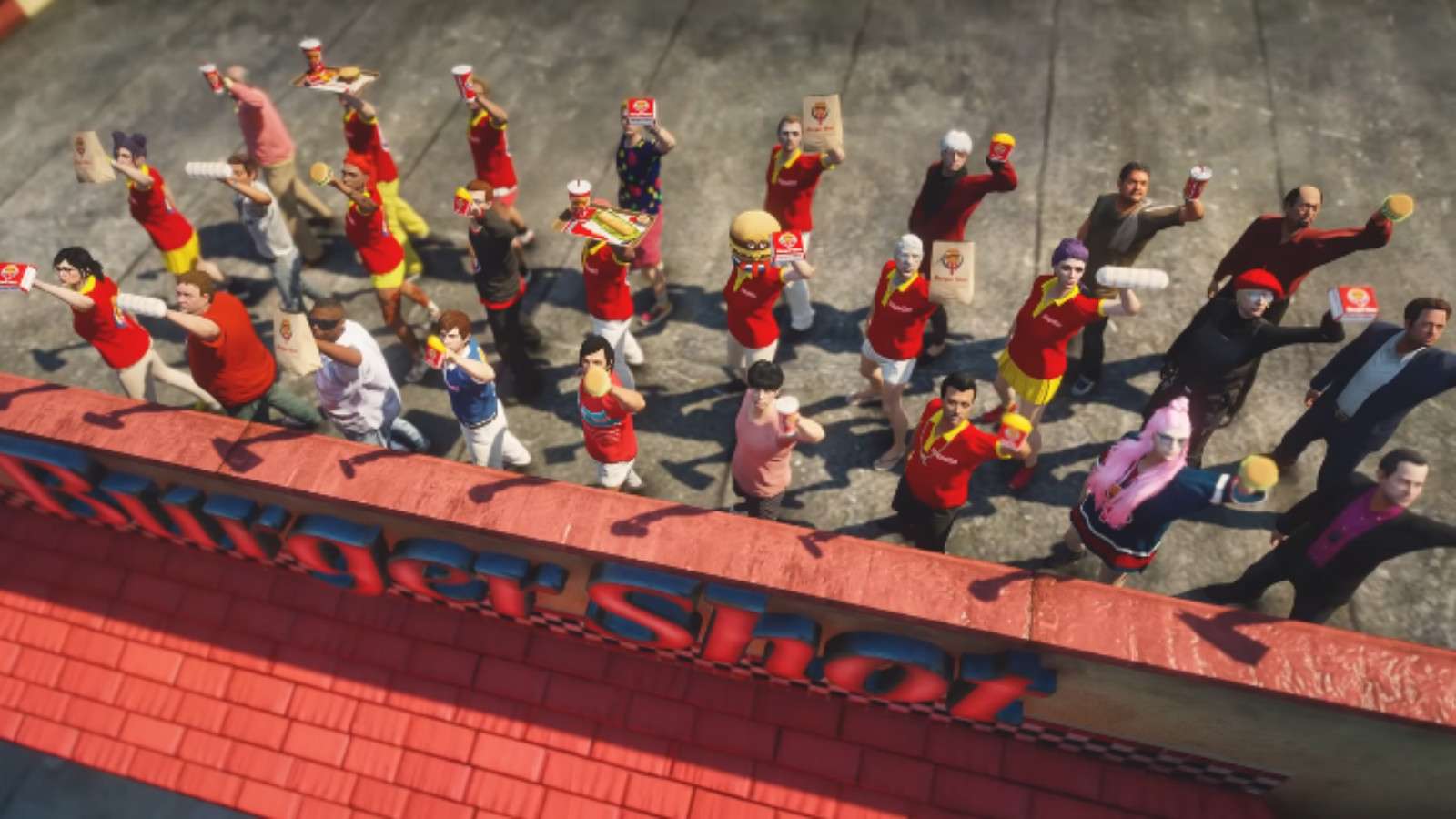 GTA NoPixel RP BurgerShot employees on rooftop for anime