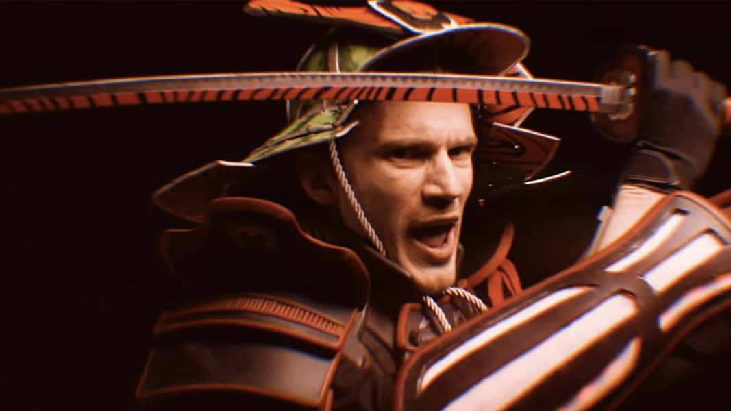 PewDiePie in a samurai outfit in his Cocomelon diss