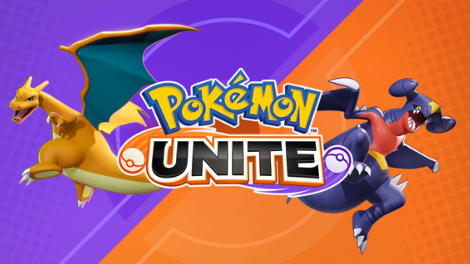 Screenshot of Charizard and Garchomp with Pokemon Unite logo.