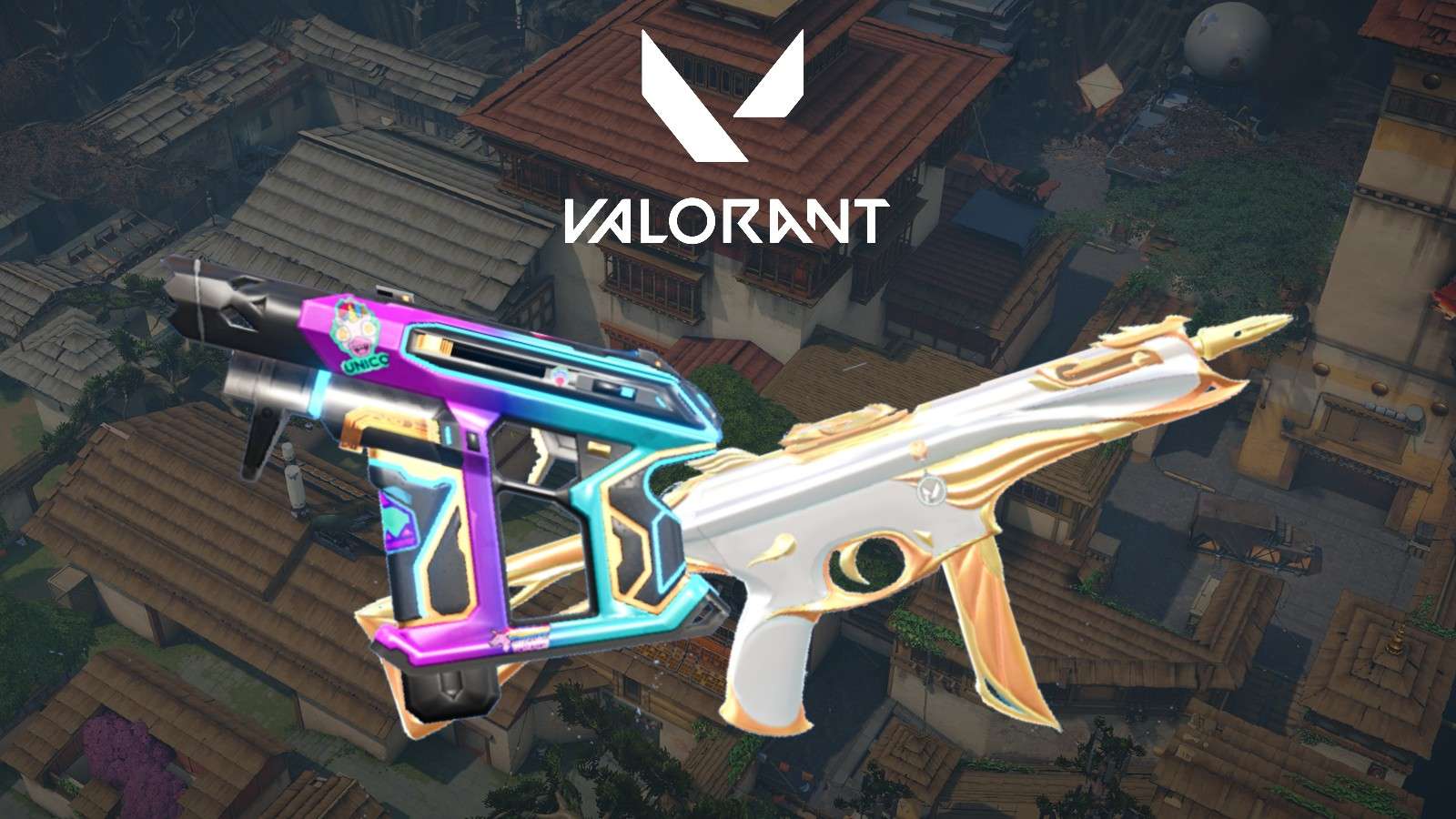 Nerf weapons Stinger and Frenzy on Valorant aven background