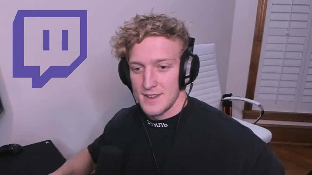 Tfue on stream with the Twitch logo
