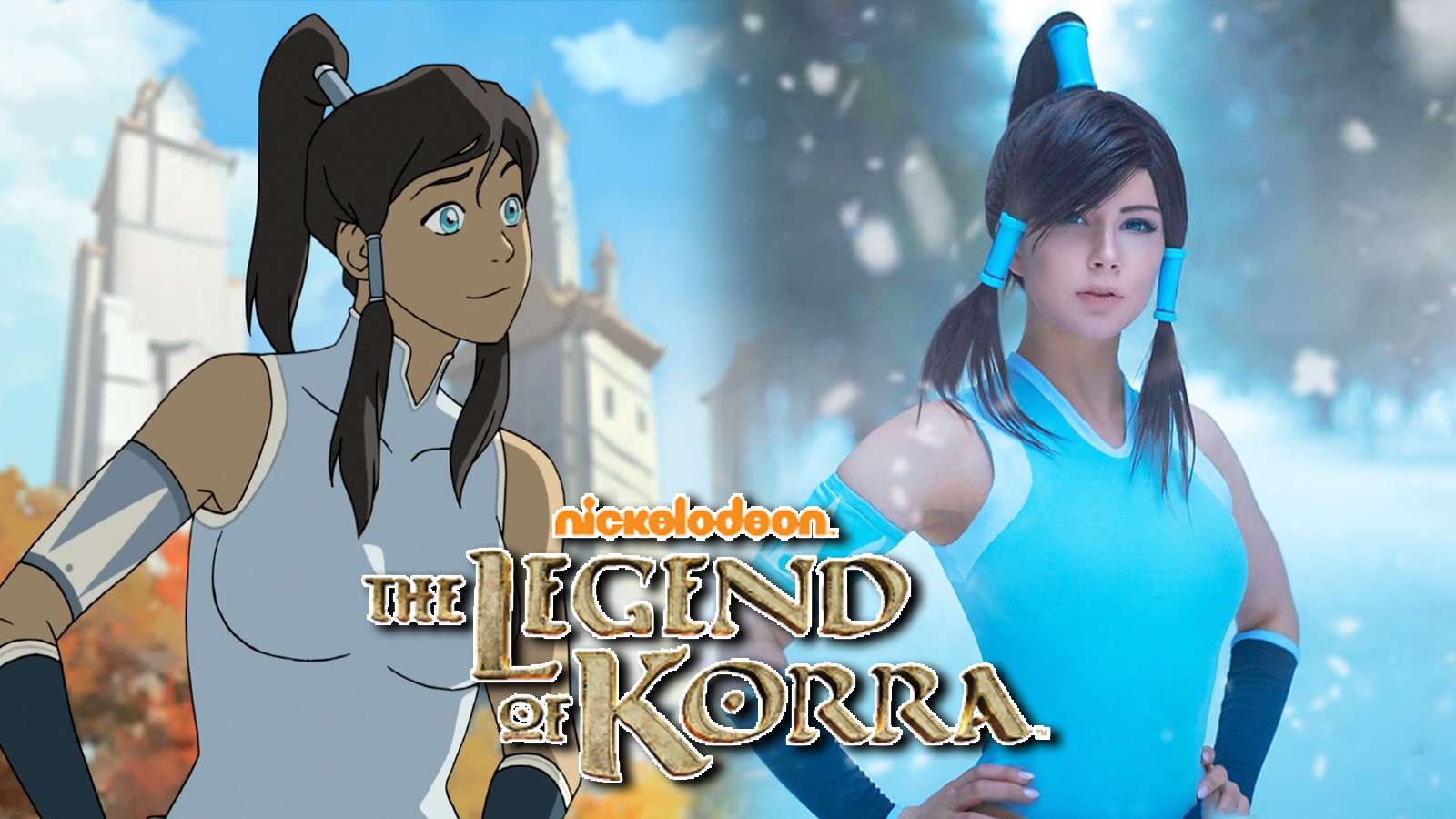 Screenshot of Avatar Korra next to cosplayer.
