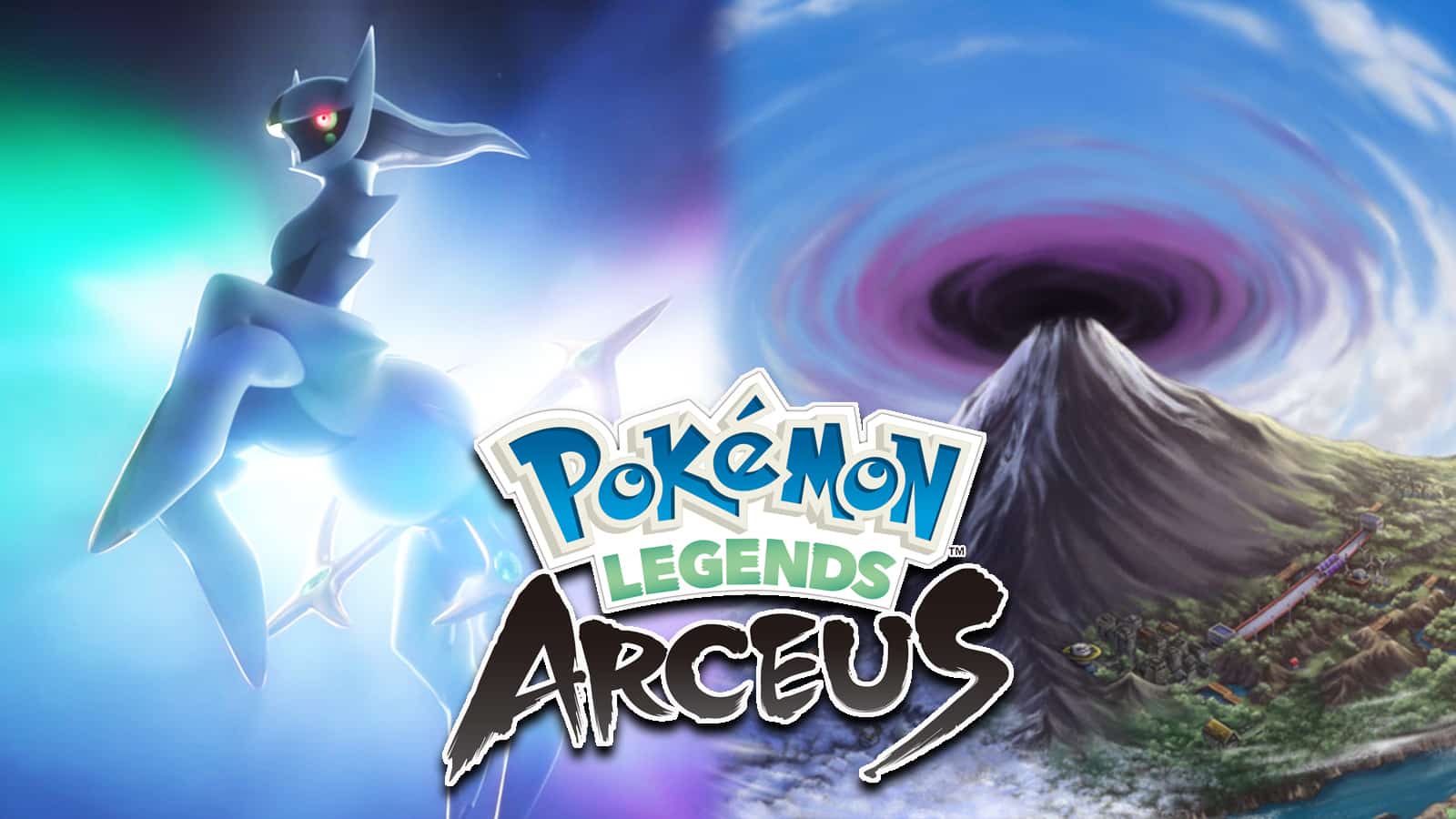 Screenshot of Legendary Pokemon Arceus next to Mt Coronet.