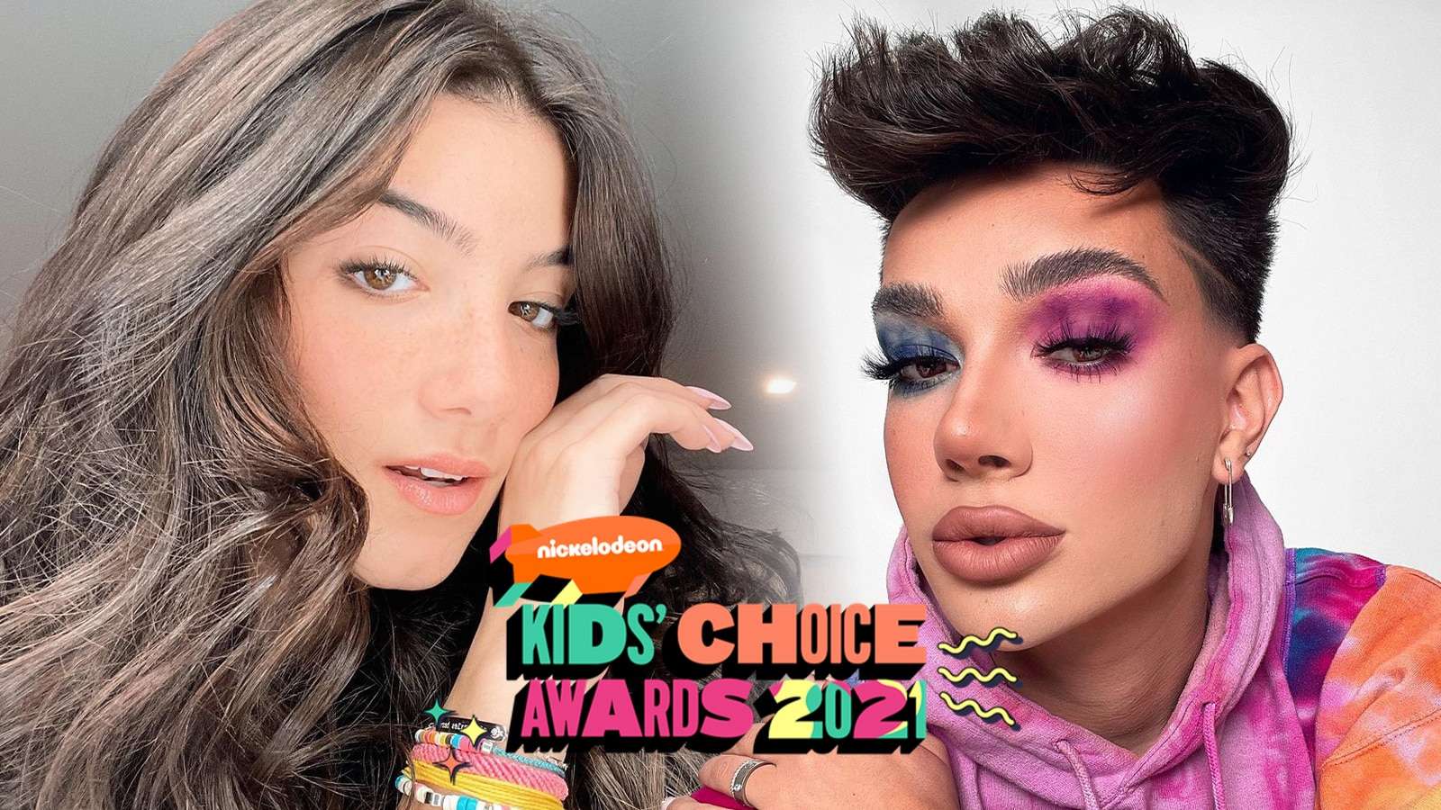 Charli D'Amelio and James Charles winning Kids Choice Awards 2021